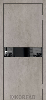 Міжкімнатні двері Korfad, GLP-01 (DSP), Лайт бетон, глухі, Вставка Lacobel чорний, Алюмінієва кромка