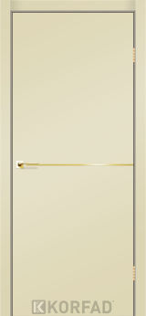 Міжкімнатні двері Korfad, DLP-01(Sota), Super PET магнолія, глухі, декоративна золота вставка, кромка чорна матова