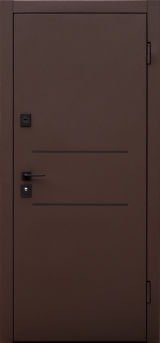 Вхідні двері, Форт Нокс, колекція "Grand", Снейк 8017коричневий+2 горизонтальні молдинги/дуб немо сріблястий, без фрезерування