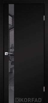 Міжкімнатні двері Korfad, GLP-02 (DSP), Super Pet чорний, глухі, вставка дзеркало графіт, чорна матова кромка