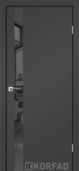 Міжкімнатні двері Korfad, GLP-02 (DSP), Super Pet антрацит, глухі, вставка Lacobel чорний, алюмінієва кромка